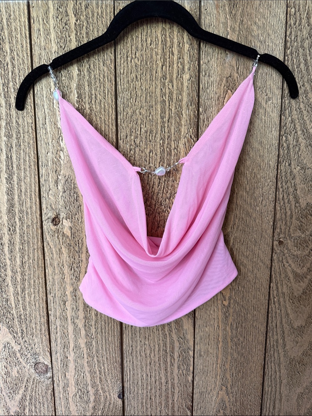 EDIKTED Beaded Deep Cowl Neck Backless Top ~ Size: Small